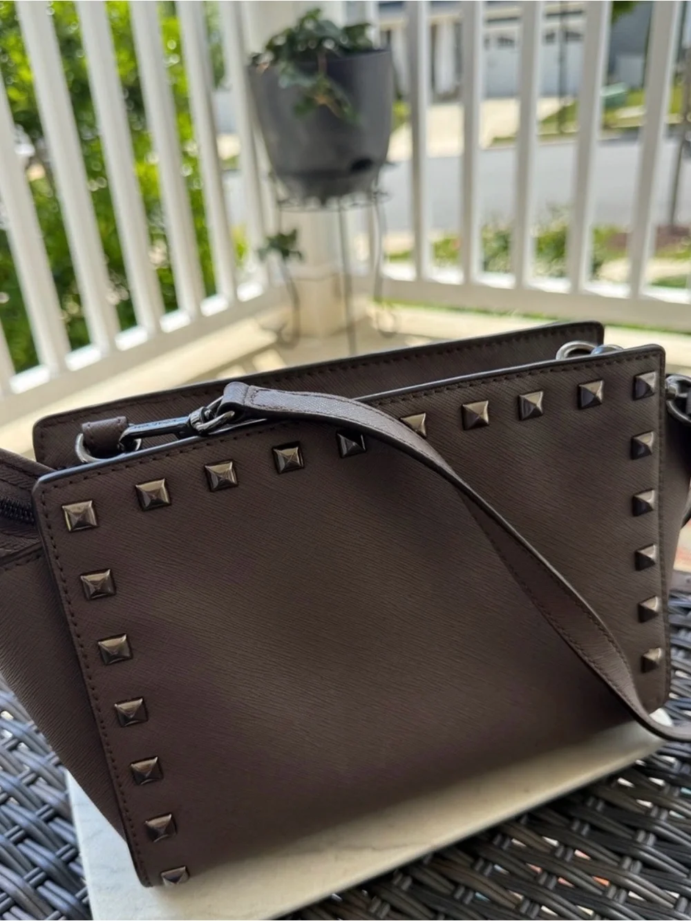 **20% OFF-1 DAY ONLY!! Michael Kors Brown Studded Crossbody Bag